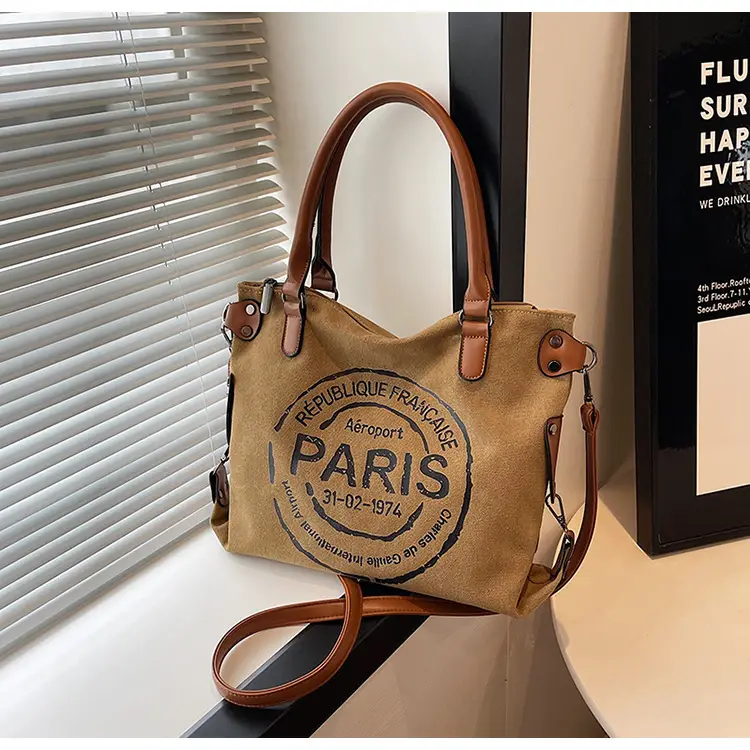 Paris Print Canvas Shoulder Bag Women Large Capacity — feature 1
