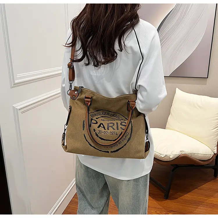 Paris Print Canvas Shoulder Bag Women Large Capacity — feature 13