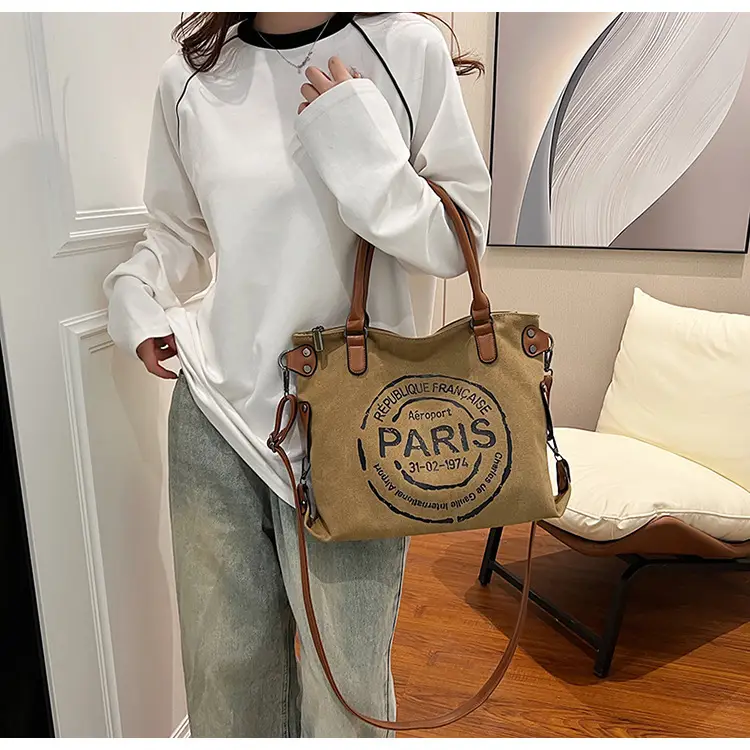 Paris Print Canvas Shoulder Bag Women Large Capacity — feature 15