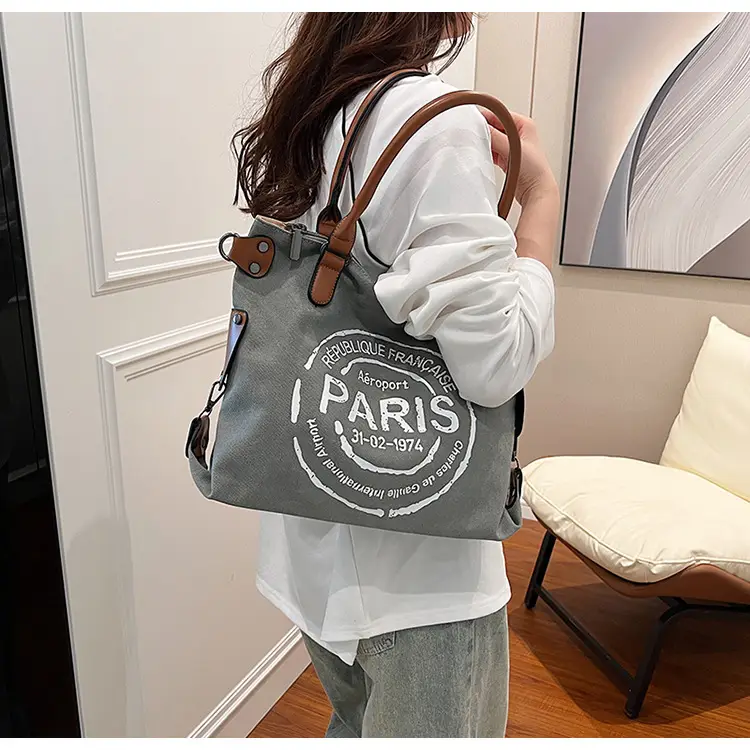 Paris Print Canvas Shoulder Bag Women Large Capacity — feature 18