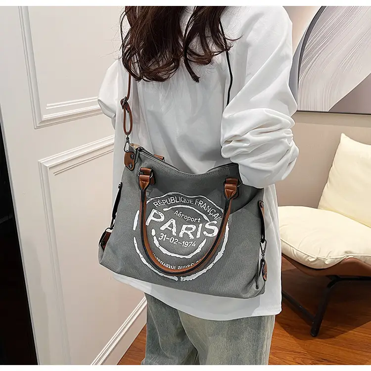 Paris Print Canvas Shoulder Bag Women Large Capacity — feature 19