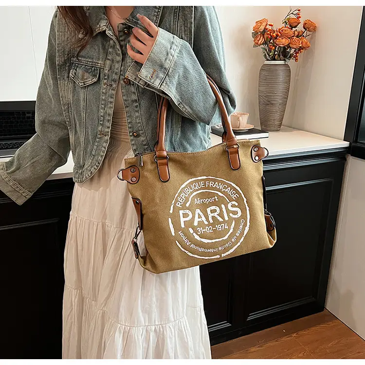 Paris Print Canvas Shoulder Bag Women Large Capacity — feature 20