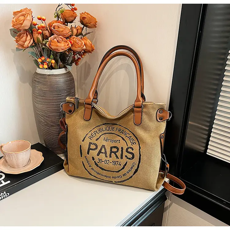 Paris Print Canvas Shoulder Bag Women Large Capacity — feature 3