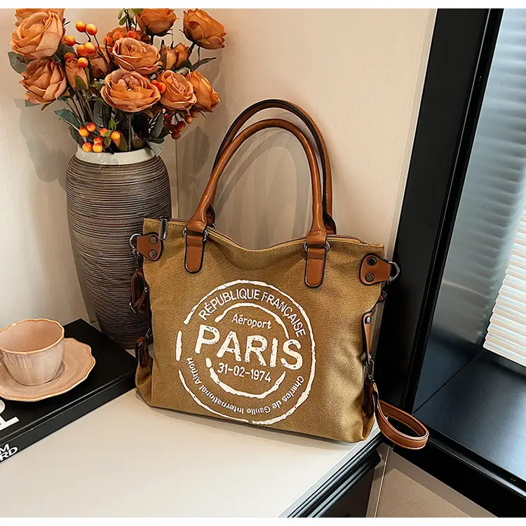 Paris Print Canvas Shoulder Bag Women Large Capacity — feature 4