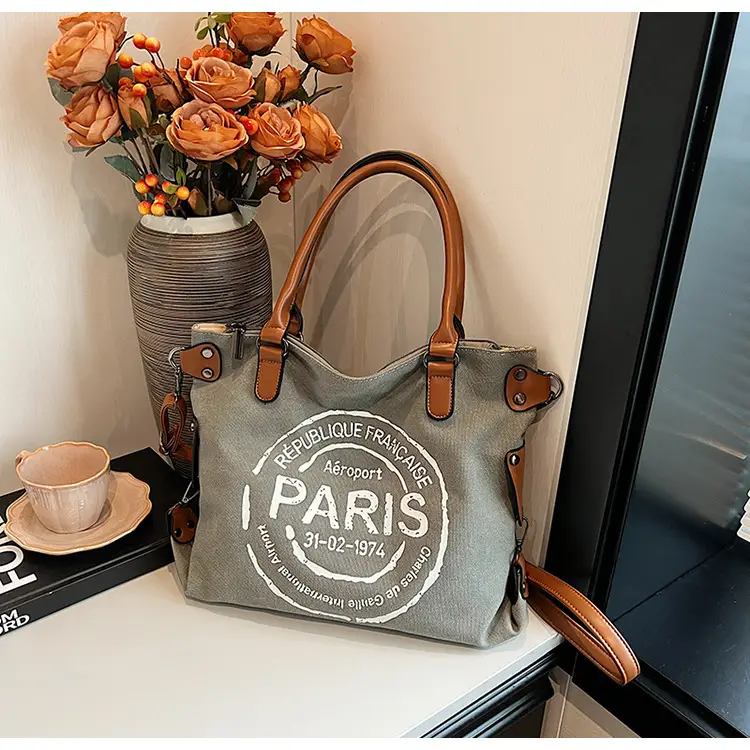 Paris Print Canvas Shoulder Bag Women Large Capacity — feature 5