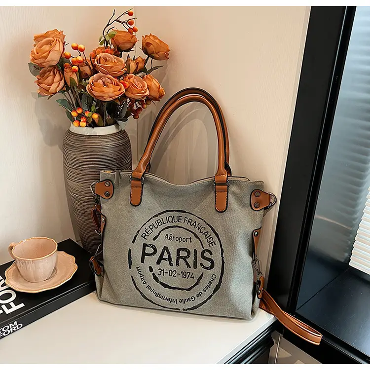 Paris Print Canvas Shoulder Bag Women Large Capacity — feature 7