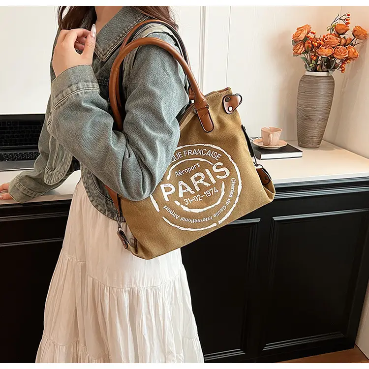 Paris Print Canvas Shoulder Bag Women Large Capacity — feature 8