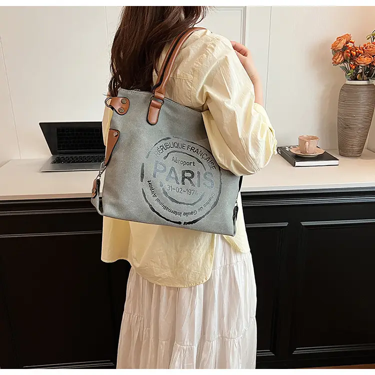 Paris Print Canvas Shoulder Bag Women Large Capacity — feature 9