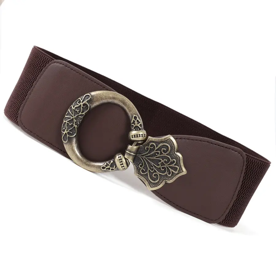 Women's Brown Retro Rivet Belt with Hollow Metal Decor - Image 7