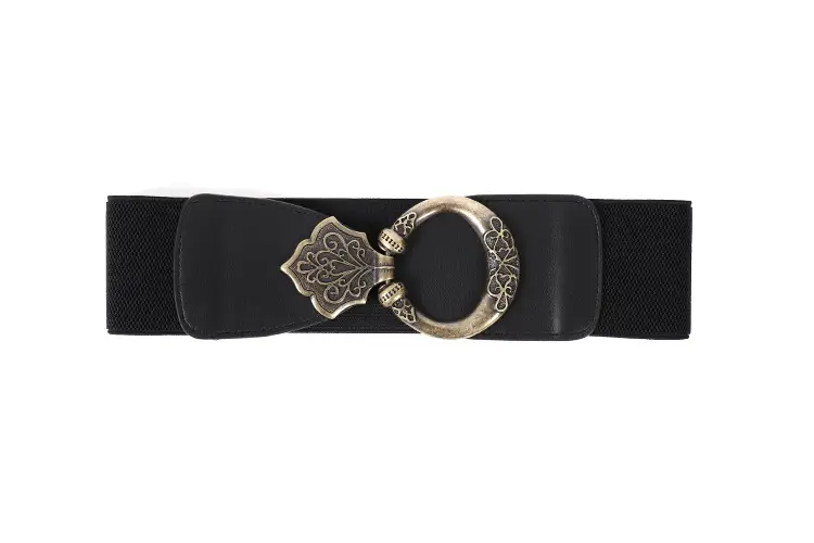 Women's Brown Retro Rivet Belt with Hollow Metal Decor — feature 3