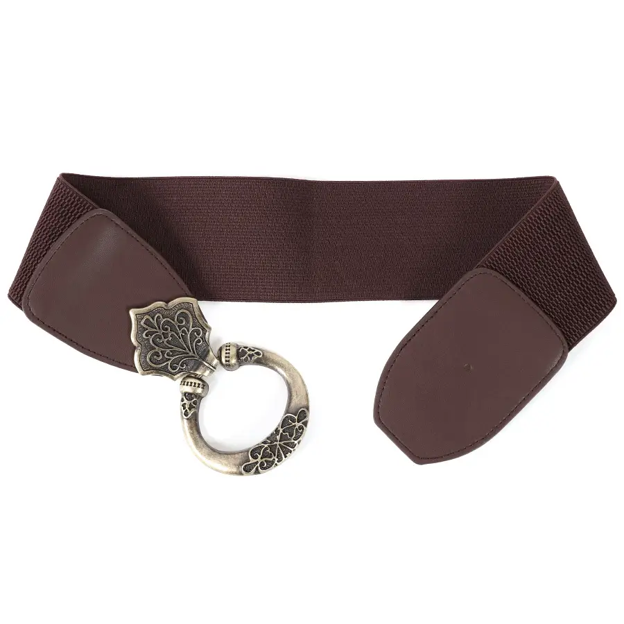 Women's Brown Retro Rivet Belt with Hollow Metal Decor - Image 2