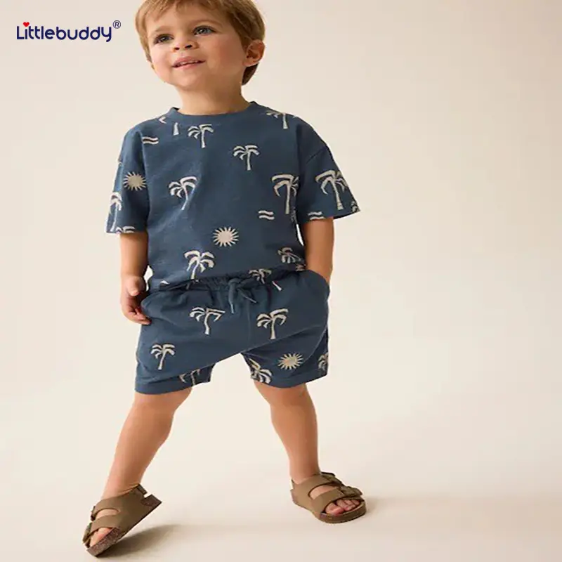 Children's Cotton Palm Print Shorts Suit Summer Boys