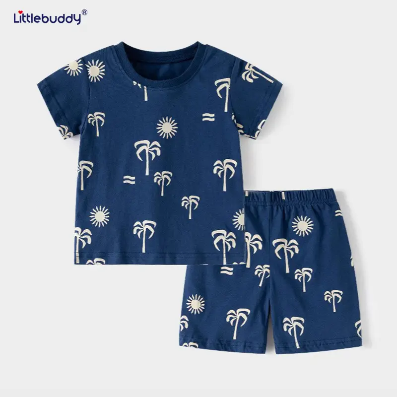 Children's Cotton Palm Print Shorts Suit Summer Boys