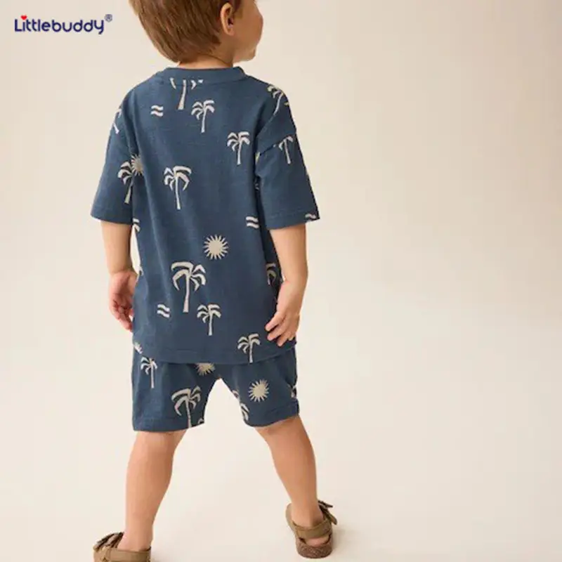 Children's Cotton Palm Print Shorts Suit Summer Boys