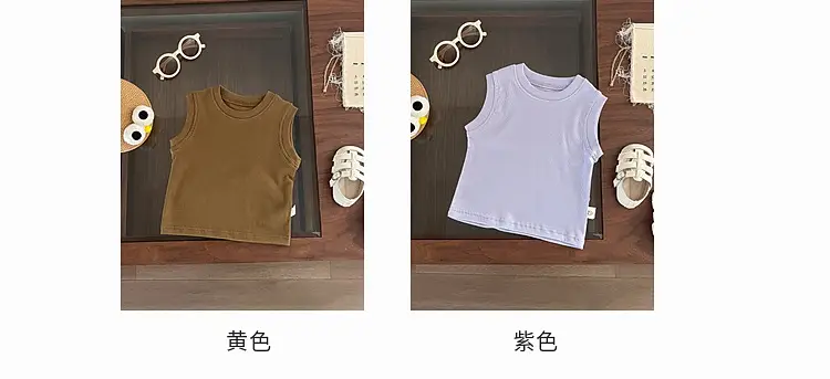 Boys Vest Sleeveless T-Shirt Brown All-match Top — feature 10