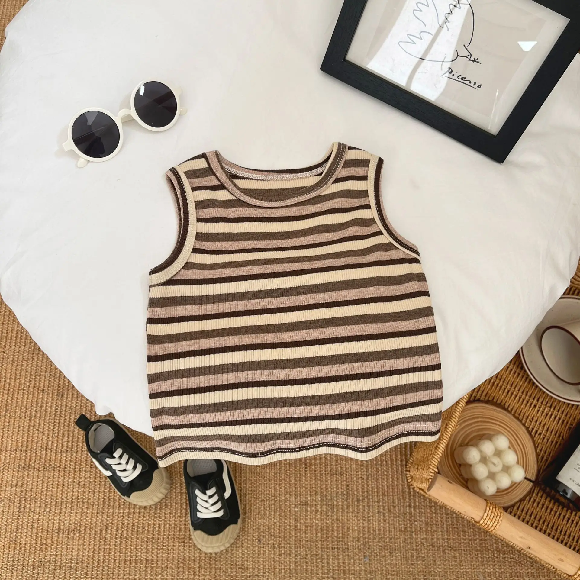 Boys Vest Sleeveless T-Shirt Brown All-match Top