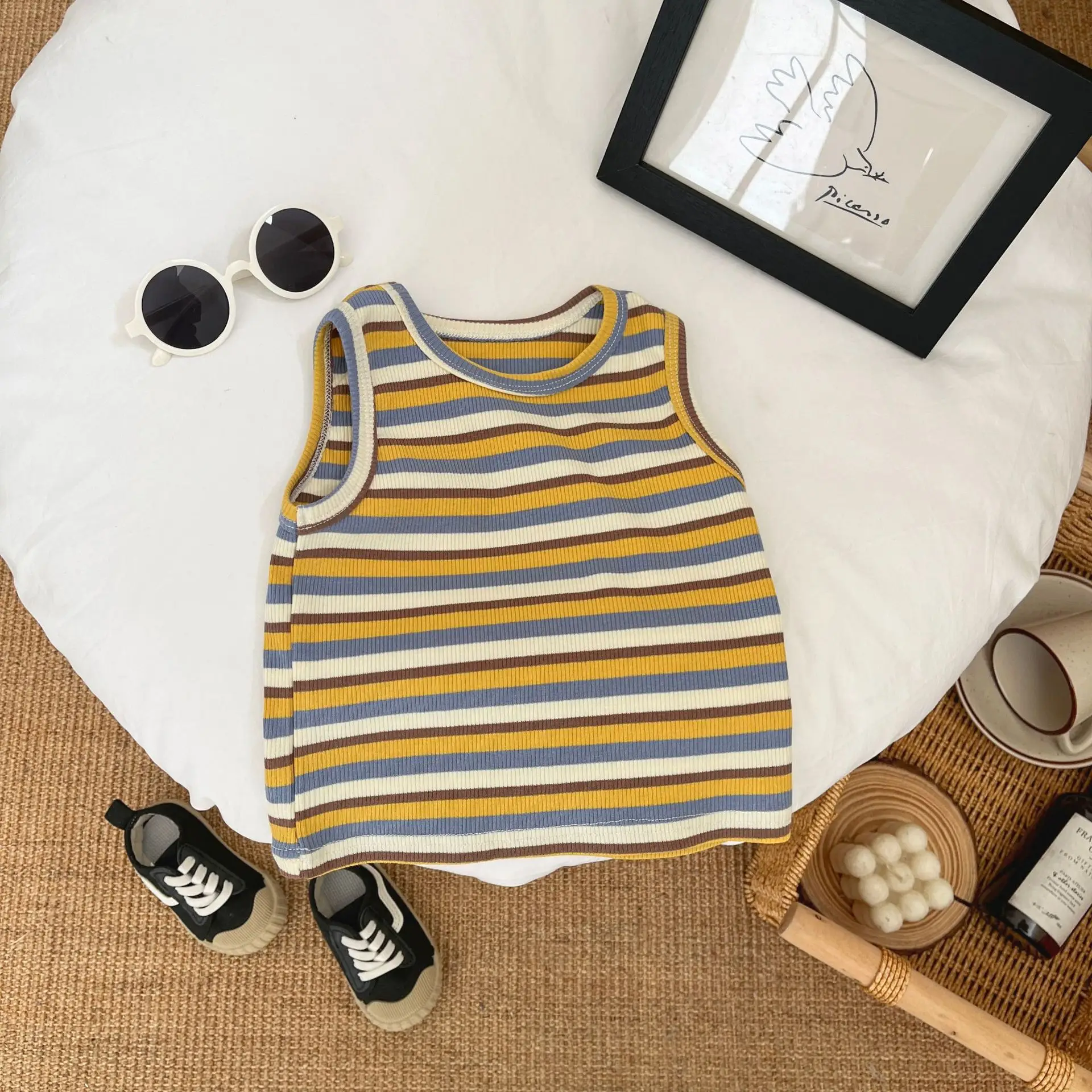 Boys Vest Sleeveless T-Shirt Brown All-match Top