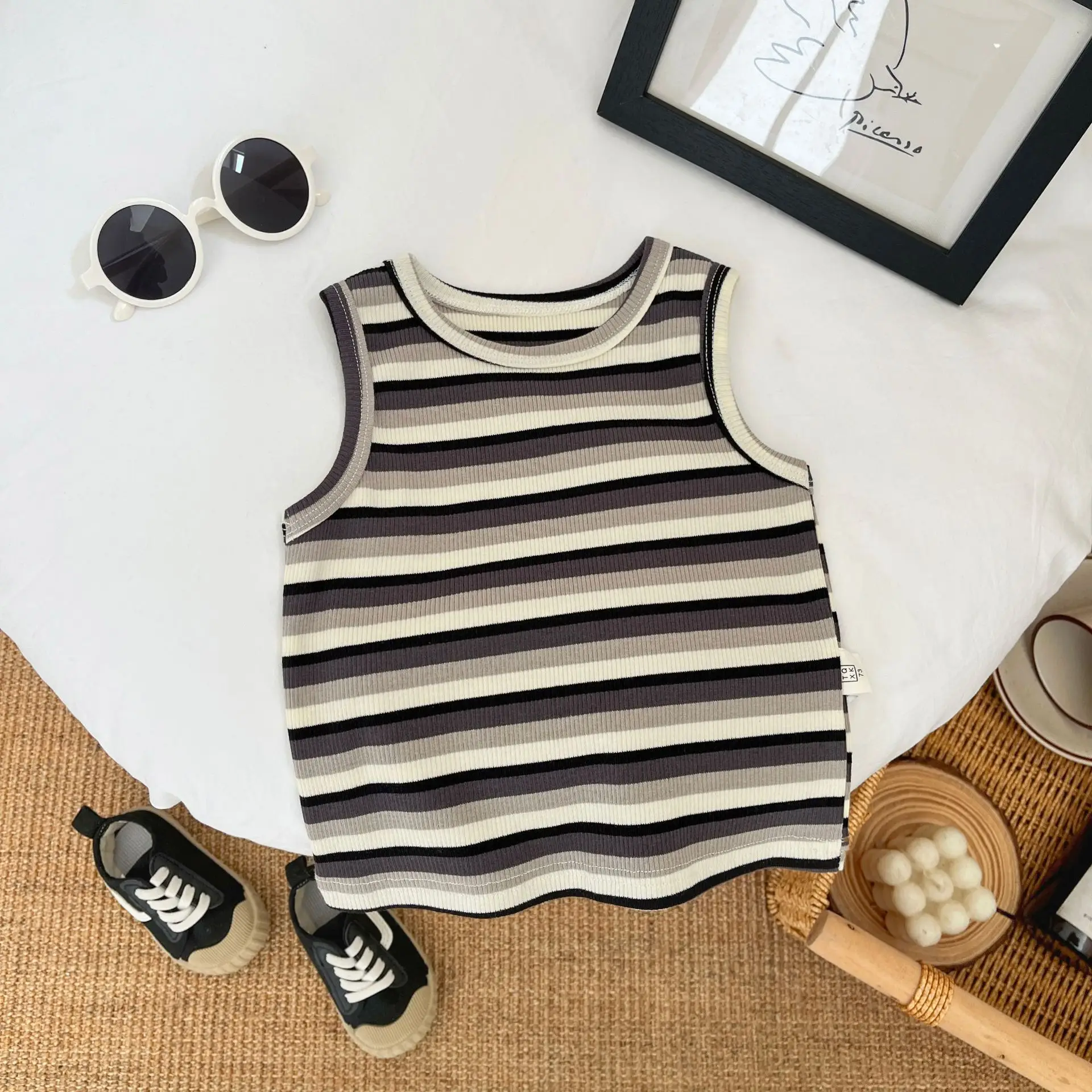 Boys Vest Sleeveless T-Shirt Brown All-match Top