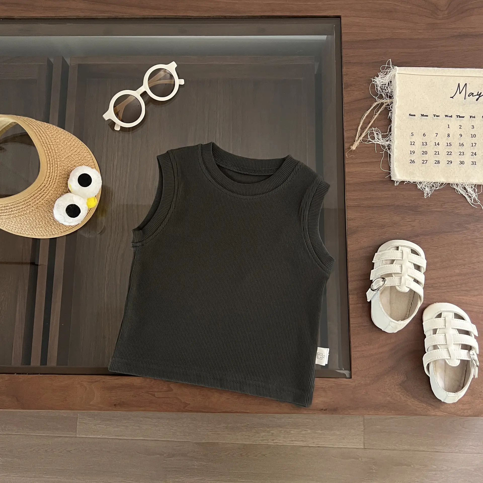 Boys Vest Sleeveless T-Shirt Brown All-match Top