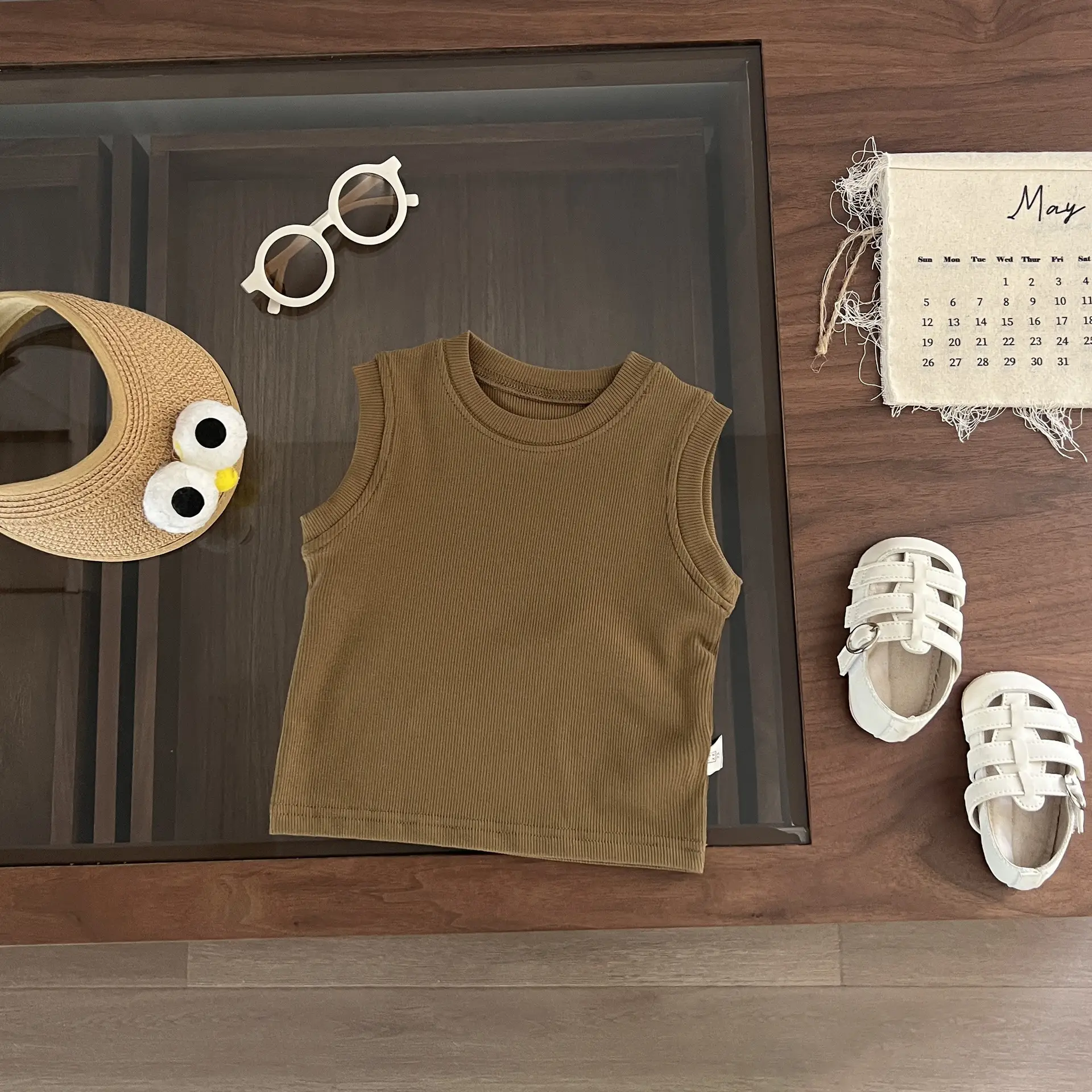 Boys Vest Sleeveless T-Shirt Brown All-match Top