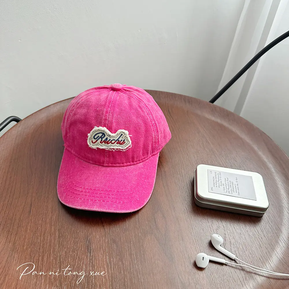 Washed Pink Baseball Cap with Heart Embroidery - Image 10