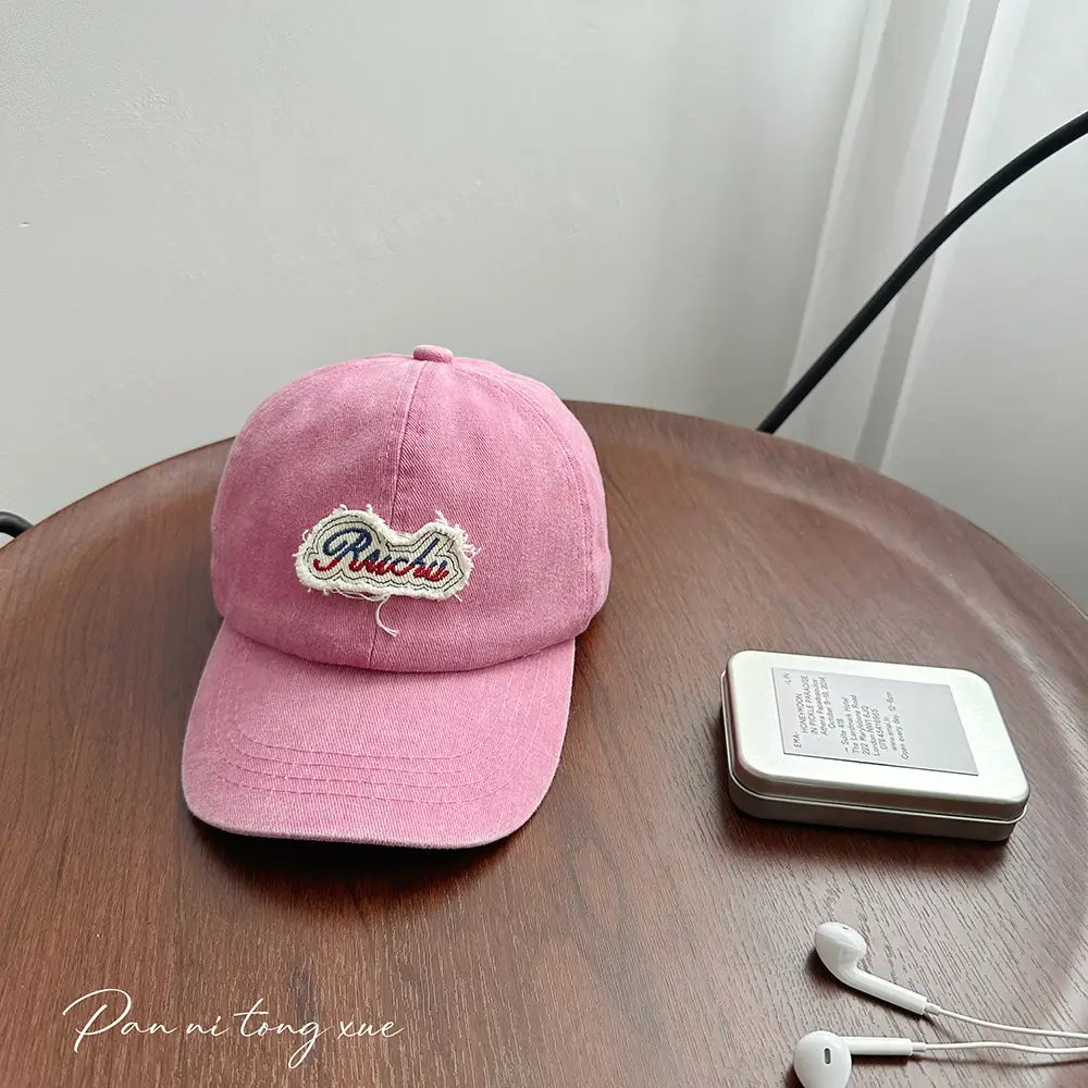 Washed Pink Baseball Cap with Heart Embroidery - Image 2