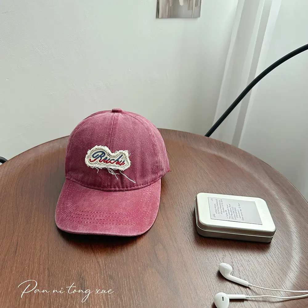 Washed Pink Baseball Cap with Heart Embroidery - Image 6
