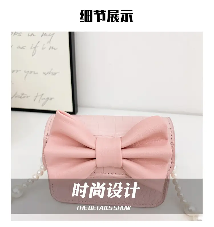 Girls Bow Crossbody Bag Green White Pearl Chain Shoulder Crossbody — feature 13