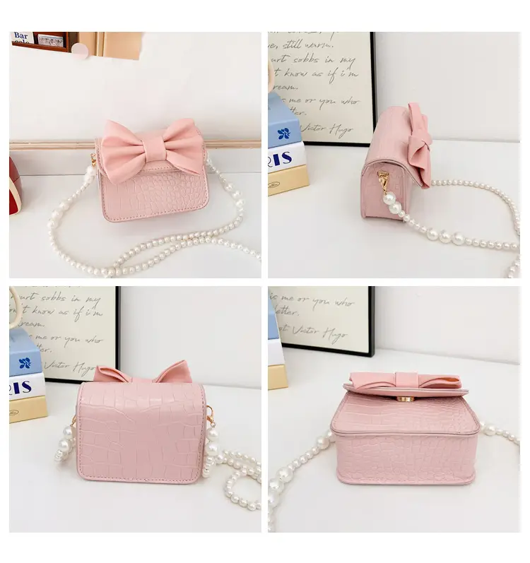 Girls Bow Crossbody Bag Green White Pearl Chain Shoulder Crossbody — feature 19