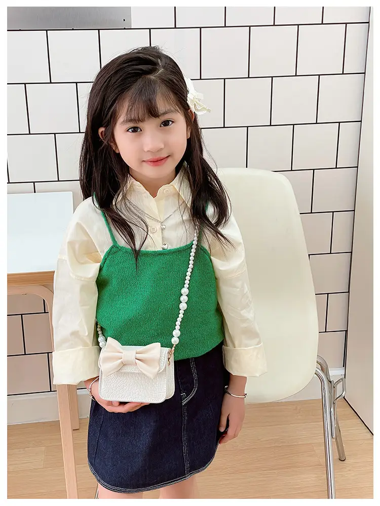 Girls Bow Crossbody Bag Green White Pearl Chain Shoulder Crossbody — feature 9