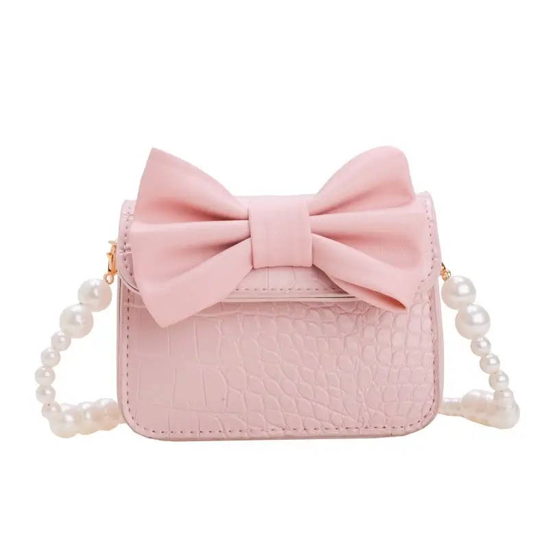 Girls Bow Crossbody Bag Green White Pearl Chain Shoulder Crossbody - Image 2