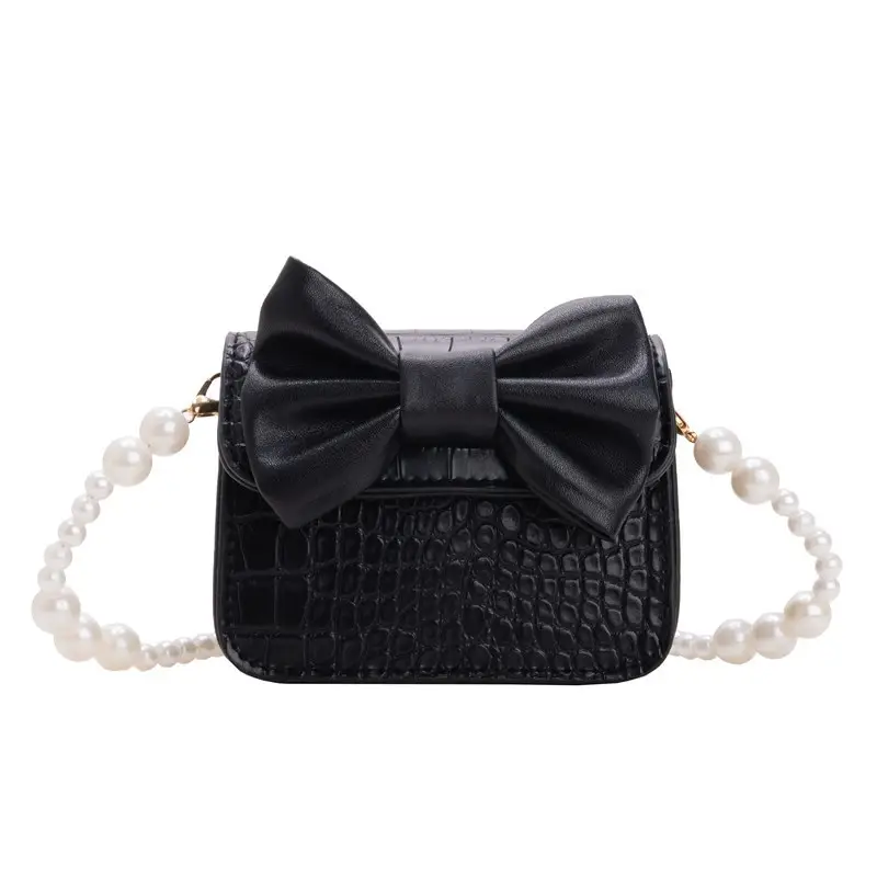 Girls Bow Crossbody Bag Green White Pearl Chain Shoulder Crossbody - Image 3