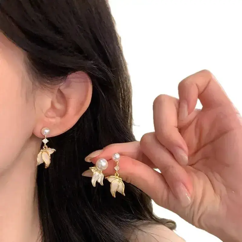 Pearl Fish Tail Tassel Earrings Women's 2025 New Style