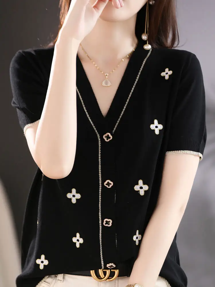 Ice Silk V-Neck Cardigan Pullover for Women - Image 6