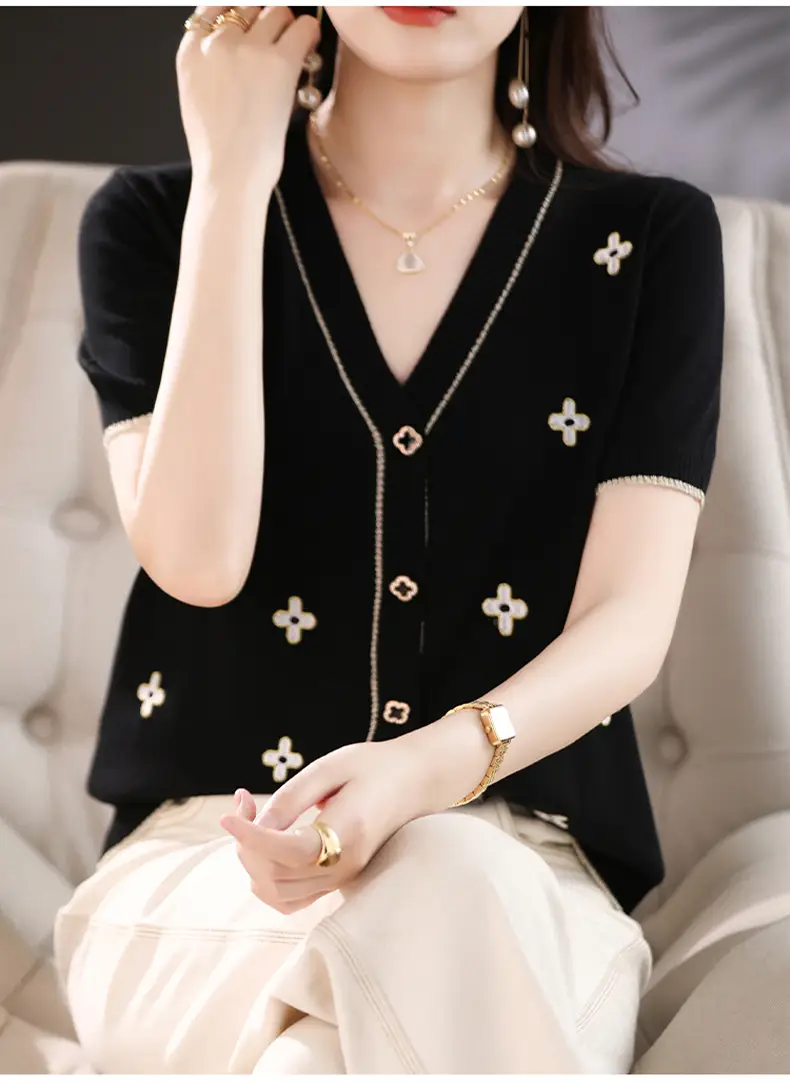 Ice Silk V-Neck Cardigan Pullover for Women — feature 13