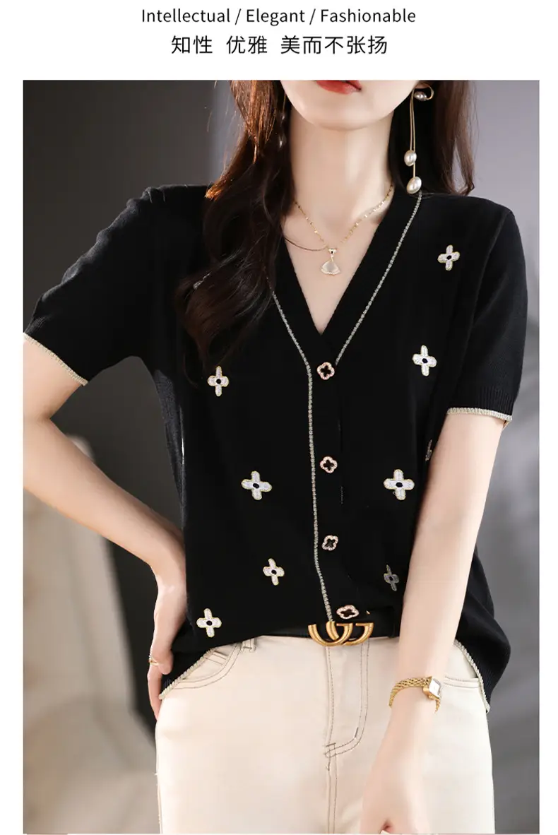Ice Silk V-Neck Cardigan Pullover for Women — feature 14