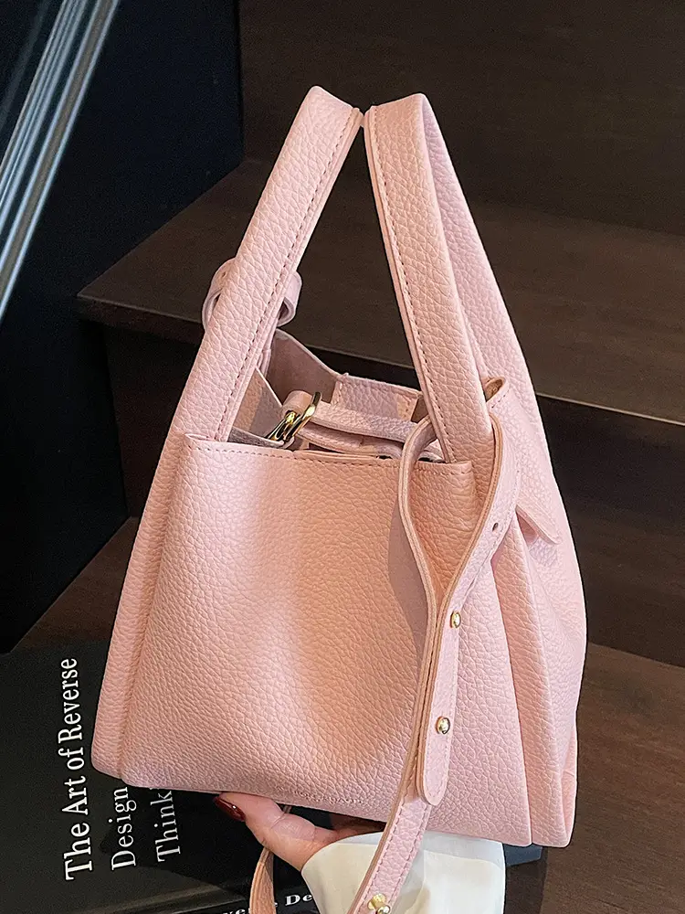 Pink Litchi Pattern Shoulder Crossbody Bag for Women - Image 7