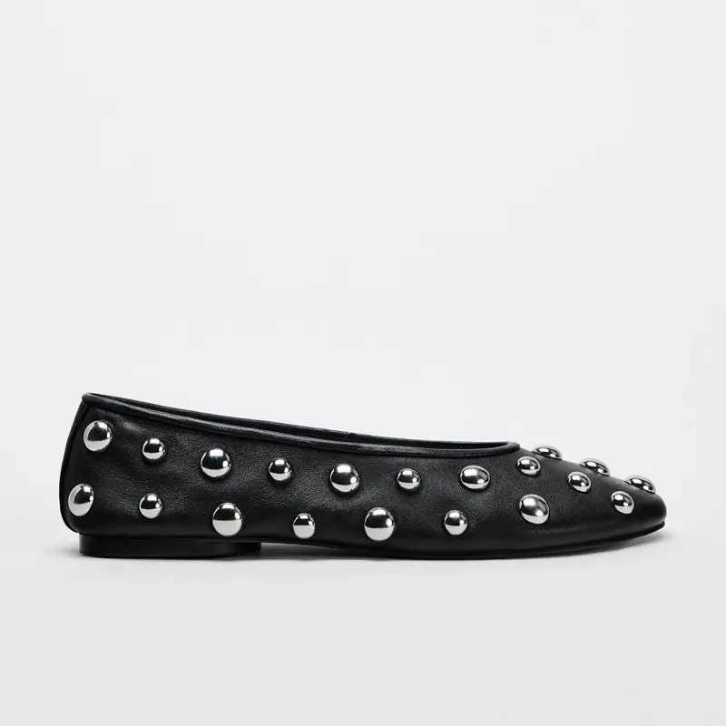 Black Rivet Leather Ballet Flat Shoes for Women — feature 6