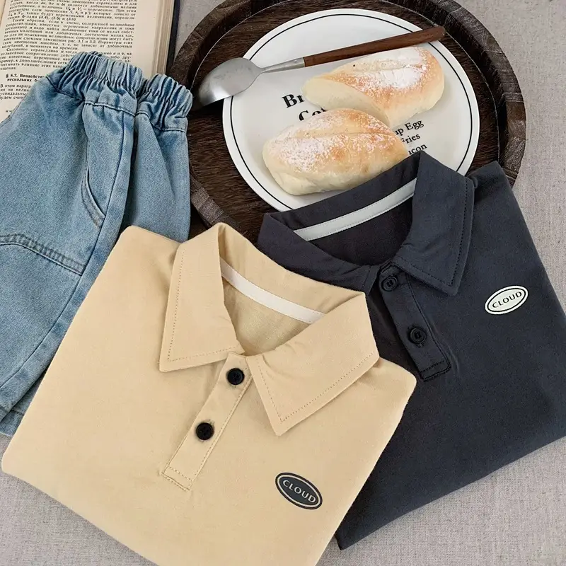 Boys Pure Cotton Polo Shirt Summer 2025 Beige - Image 3