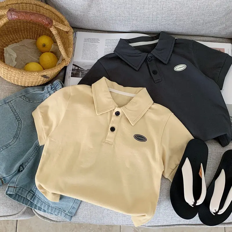Boys Pure Cotton Polo Shirt Summer 2025 Beige - Image 4