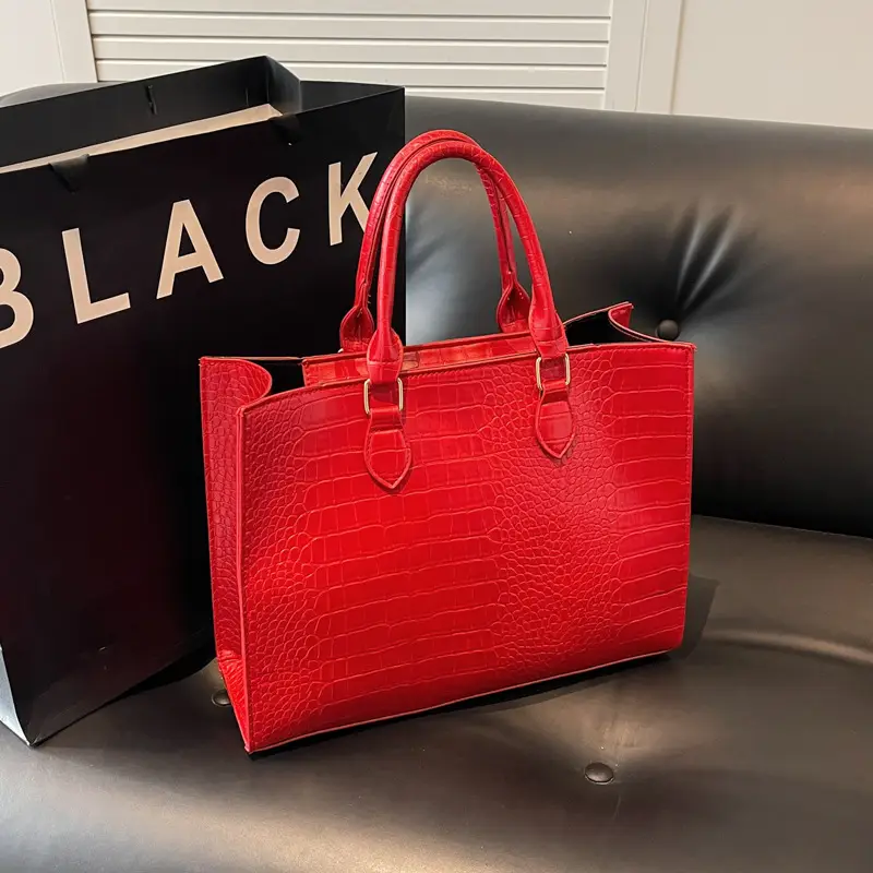 2025 Brown Crocodile Texture Shoulder Bag for Women