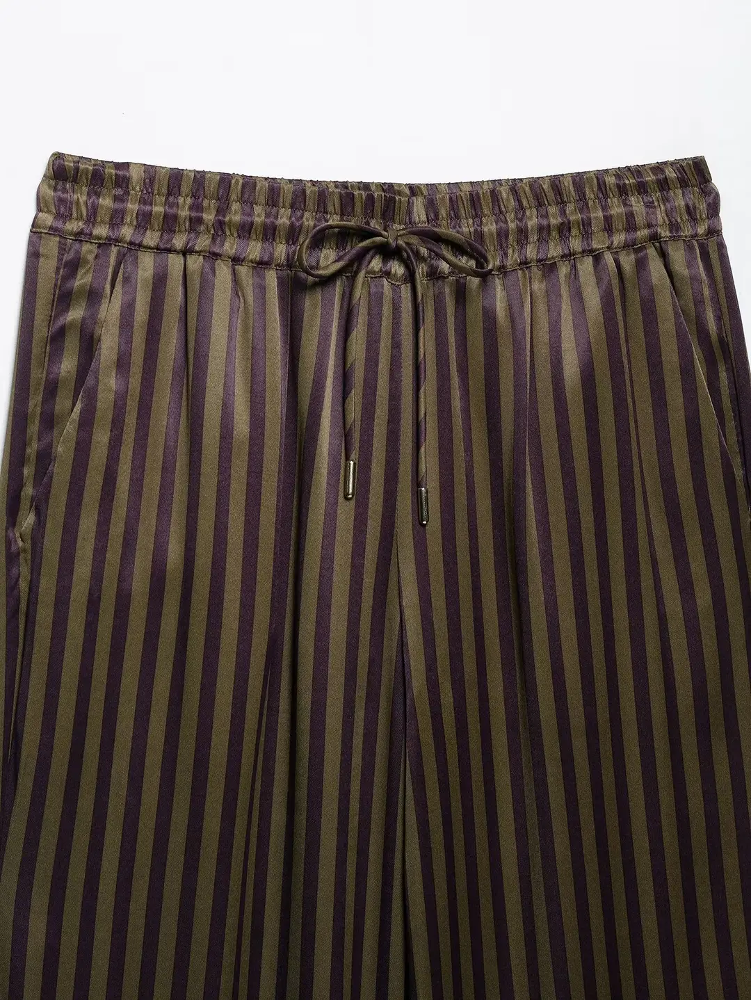 Europe and the United States foreign trade wholesale 2025 summer new women's striped silk satin texture shirt pants suit women — feature 18