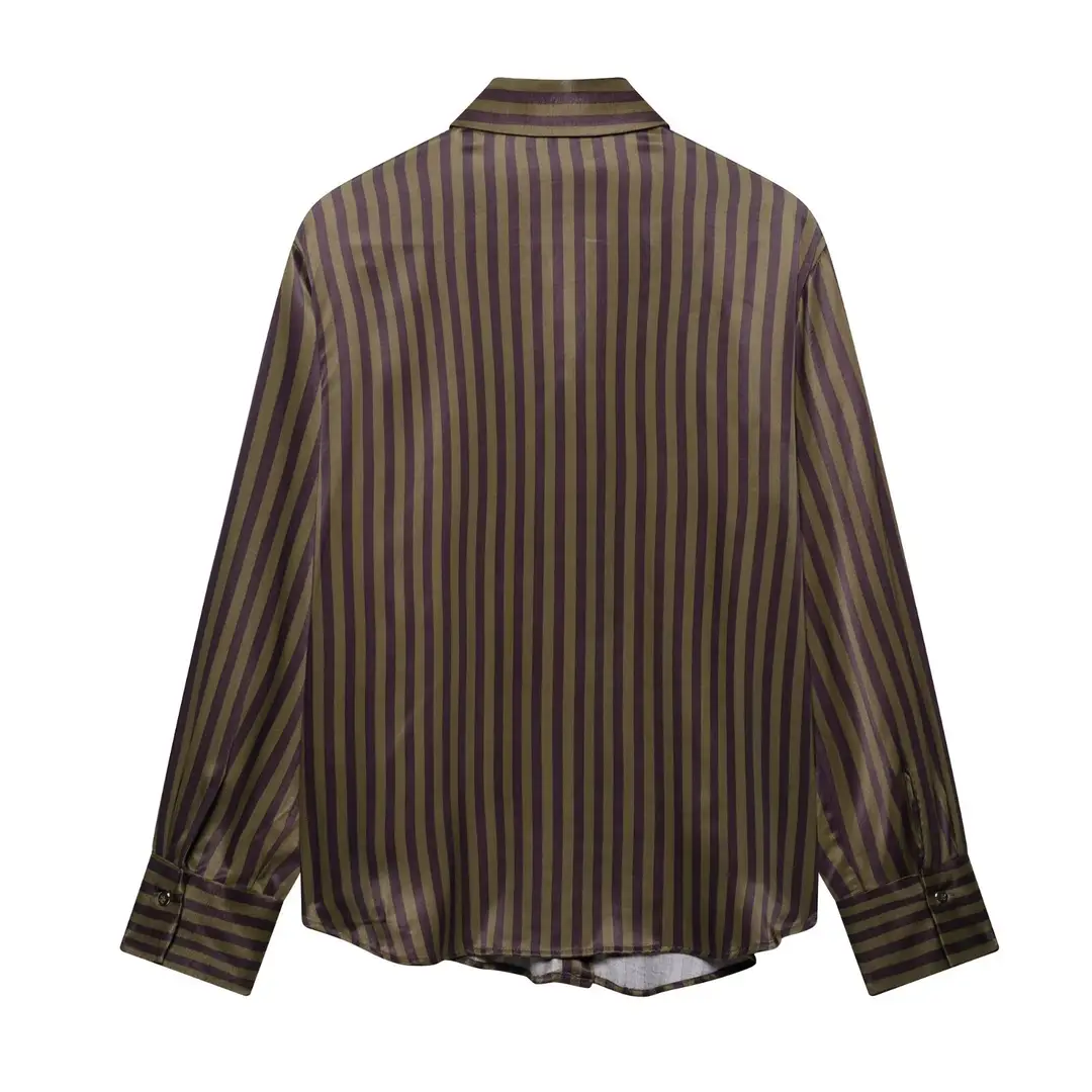 Europe and the United States foreign trade wholesale 2025 summer new women's striped silk satin texture shirt pants suit women — feature 5