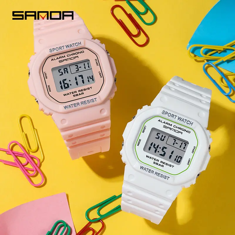Sanda Digital Sports Watch Light Green Waterproof - Image 28