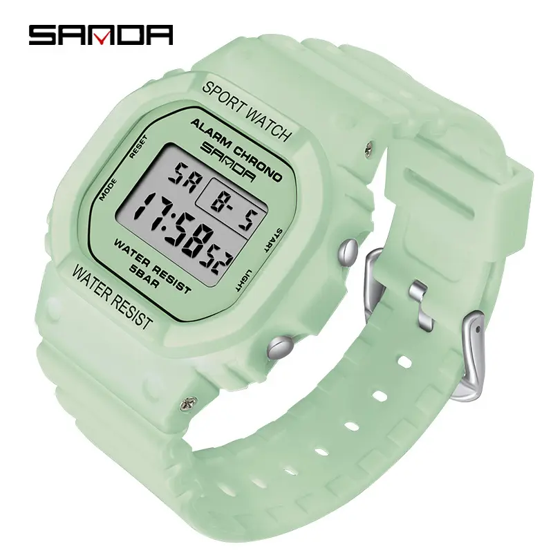 Sanda Digital Sports Watch Light Green Waterproof - Image 7