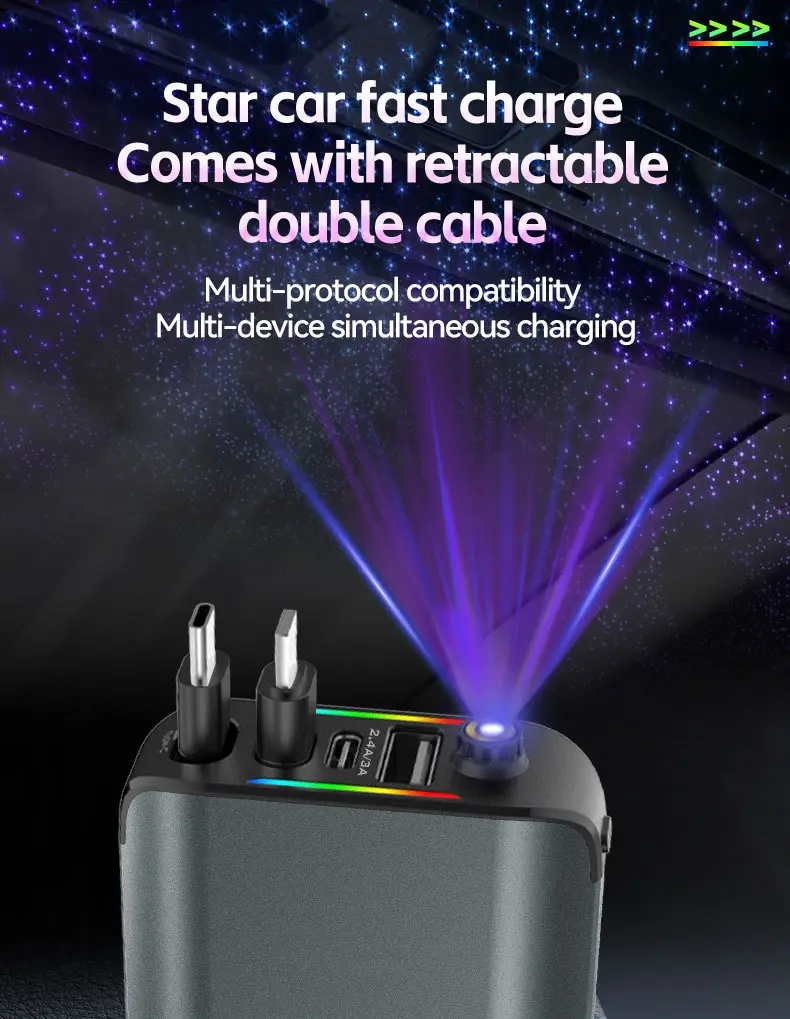 Cross-border E1 Purple Lamp Car Charger 120W Fast Charging — feature 1
