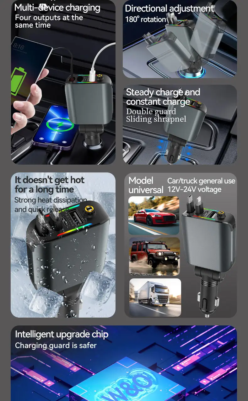 Cross-border E1 Purple Lamp Car Charger 120W Fast Charging — feature 4