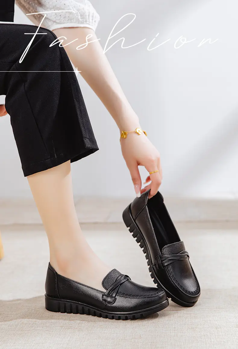 Genuine Leather Women's Shoes Casual Women's Single Shoes Top Layer Cowhide Non-slip Soft-soled Leather Shoes Middle-aged and Elderly Flat Shoes Leather Shoes for Mothers — feature 1