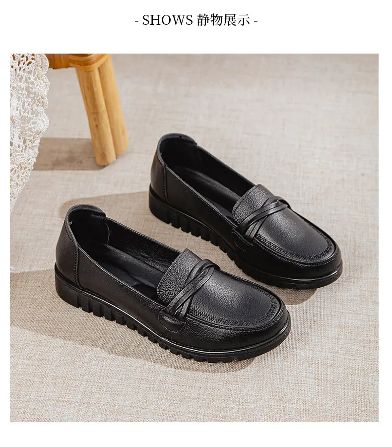 Genuine Leather Women's Shoes Casual Women's Single Shoes Top Layer Cowhide Non-slip Soft-soled Leather Shoes Middle-aged and Elderly Flat Shoes Leather Shoes for Mothers — feature 11