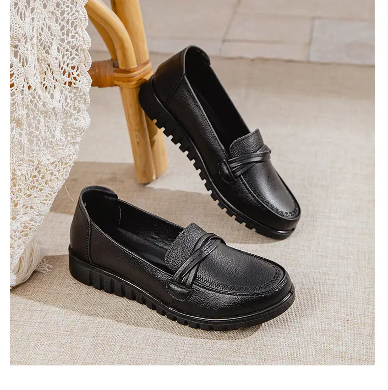 Genuine Leather Women's Shoes Casual Women's Single Shoes Top Layer Cowhide Non-slip Soft-soled Leather Shoes Middle-aged and Elderly Flat Shoes Leather Shoes for Mothers — feature 13